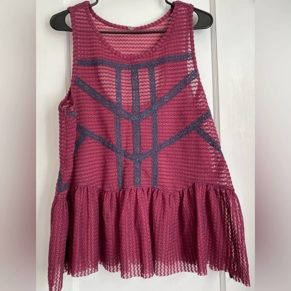 Free People Burgundy /Navy Sleeveless Top